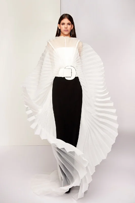 Long pleated top with column silhouette skirt breathable skirt fabric