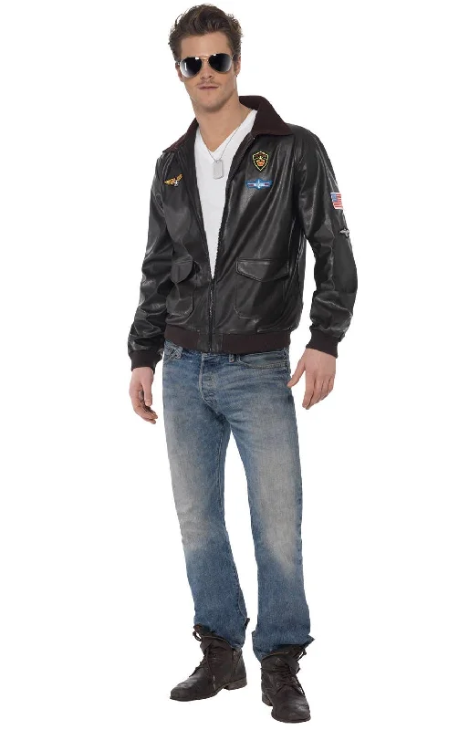 Top Gun Mens Brown Vinyl Jacket Costume Wool Jacket Cashmere Jacket Tweed Jacket