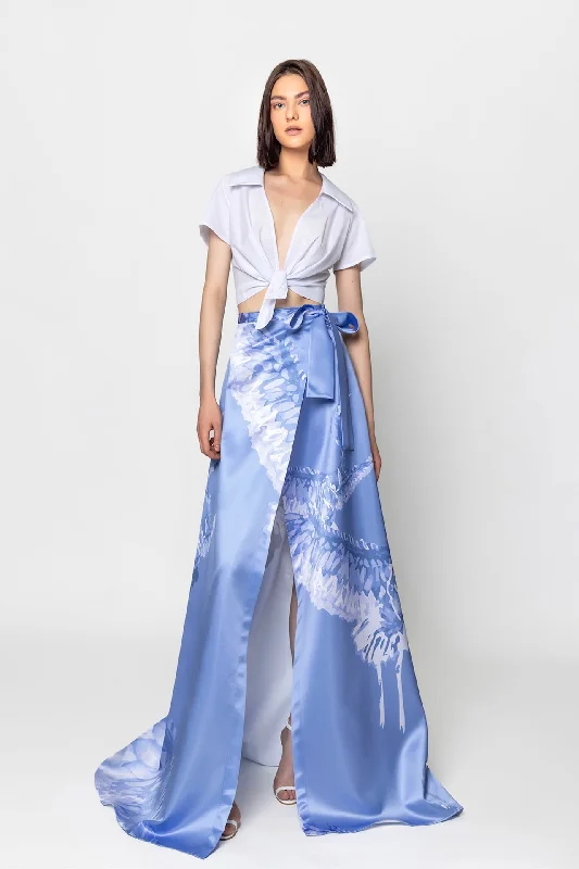Crepe cropped top with printed skirt linen skirt light