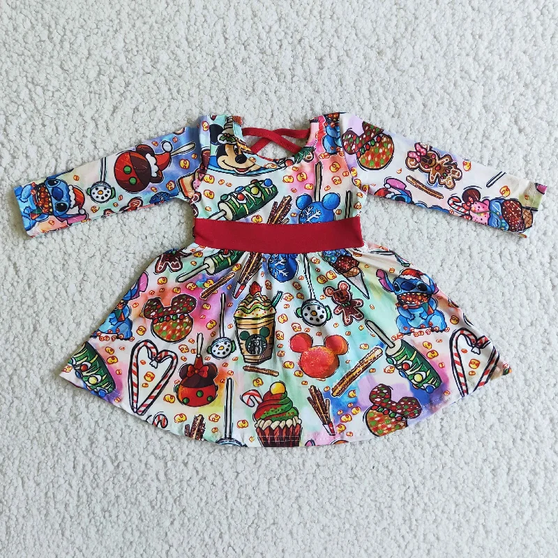 6 C9-17 Cake Mickey red strappy long sleeve skirt silk skirt lustrous