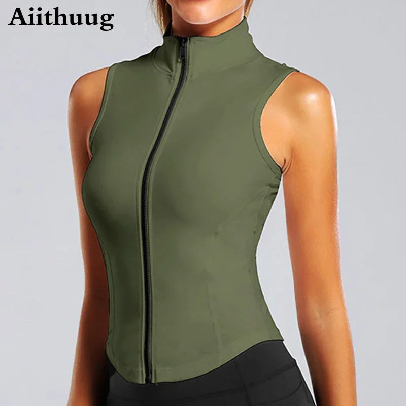 Aiithuug Athletic Zip Up Sweat Vest Jacket Sleeveless Top Boat Neck Shawl Collar Notched Collar