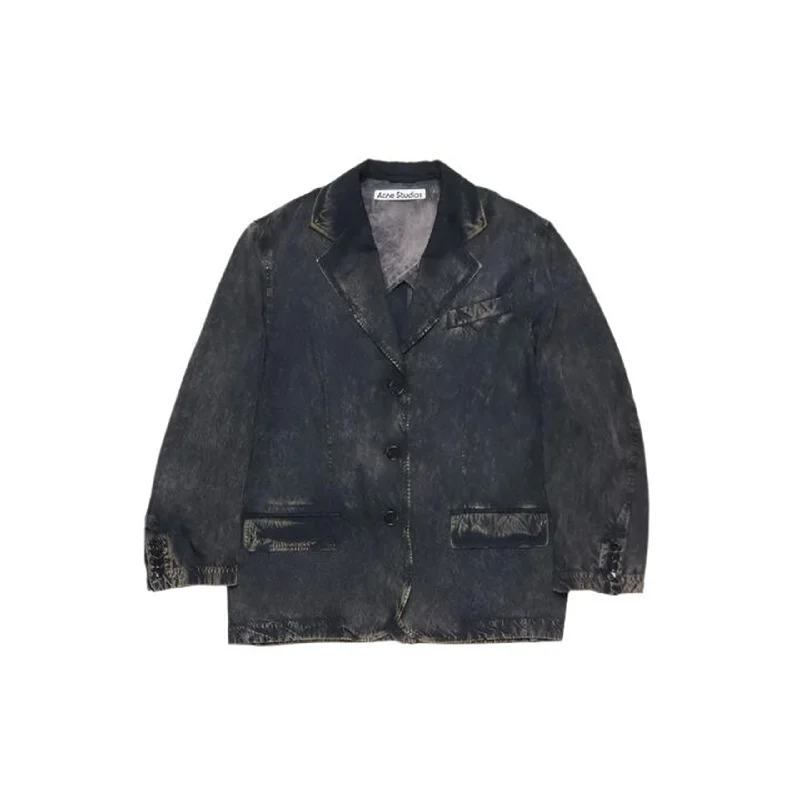 Single Breasted Jacket (Black/Beige) Zip Front Button Front Snap Front