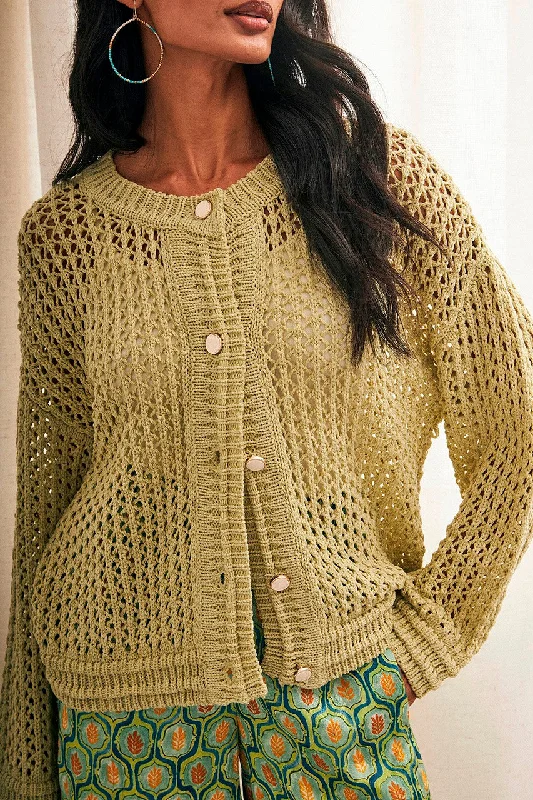 NKN Buttoned knit sweater -LIME Slim Fit Regular Fit Oversized