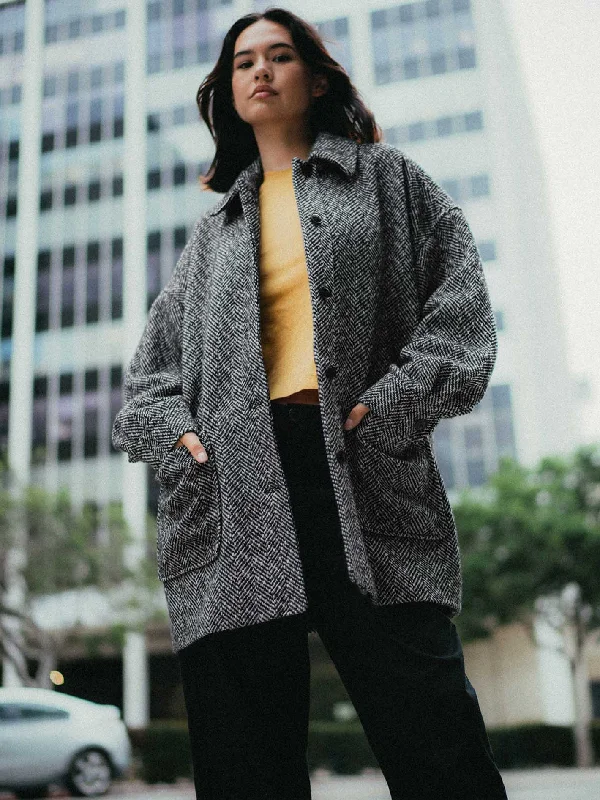 Beegy Coat Jacket - Heather Grey Boat Neck Shawl Collar Notched Collar
