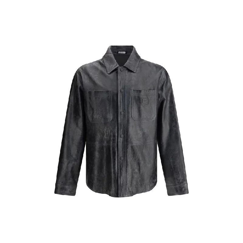 Dolce & Gabbana Leather Men's Jacket Notch Collar Jacket Peter Pan Collar Jacket Cowl Neck Jacket