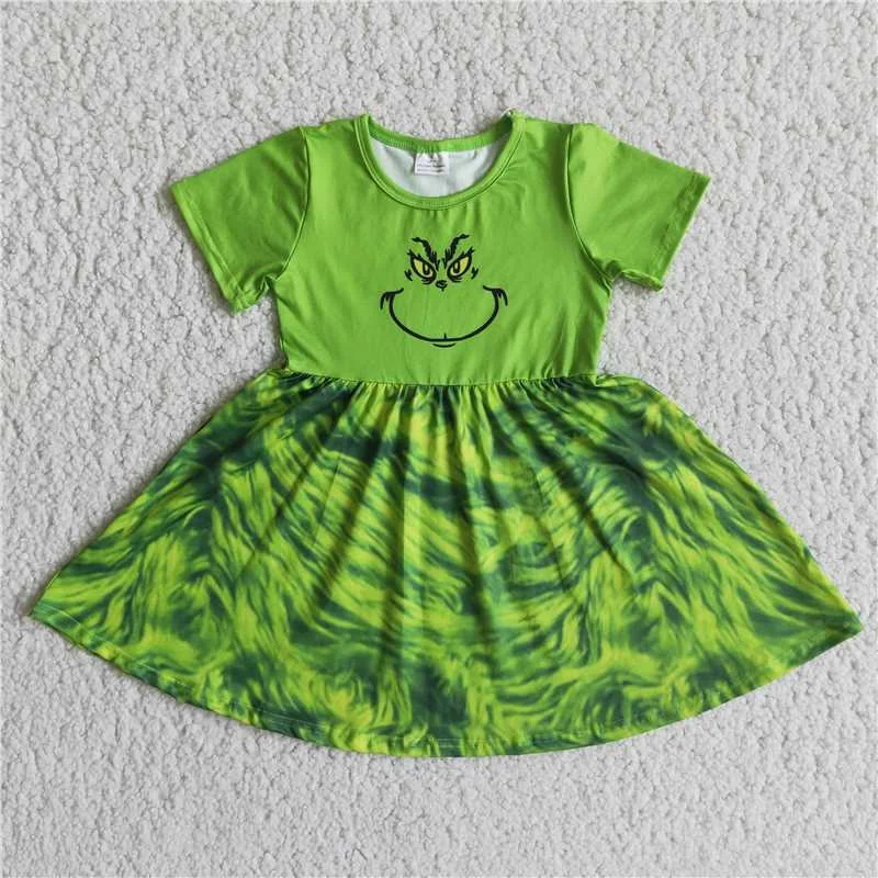E3-3 grinch green short sleeve skirt velvet skirt sumptuous
