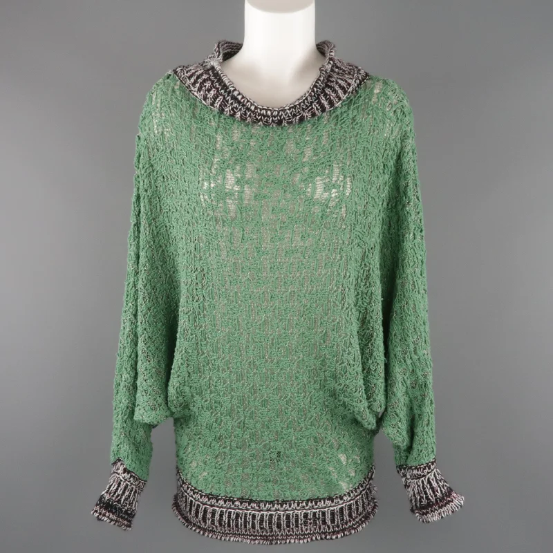 AF VANDERVORST Size S Green & Gray Cotton Blend Batwing Sweater Hooded Caped Shawl Collar