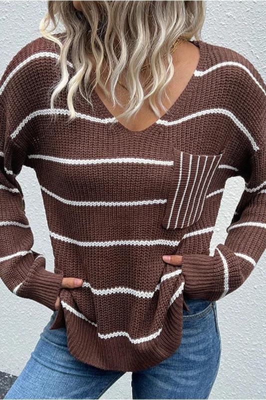 LOOSE FIT STRIPE KNITTED SWEATER Sequined Glittery Shiny