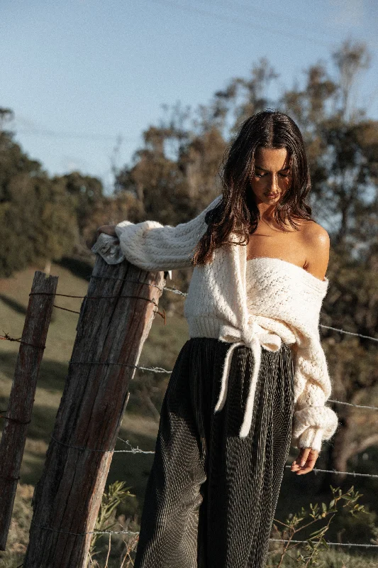 Etta Ballet Wrap Knit Sweater - Cream Boxy Sweater Fitted Sweater A-Line