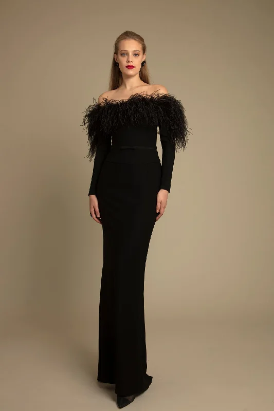 Long sleeves feathered off shoulder top with skirt wool skirt warm