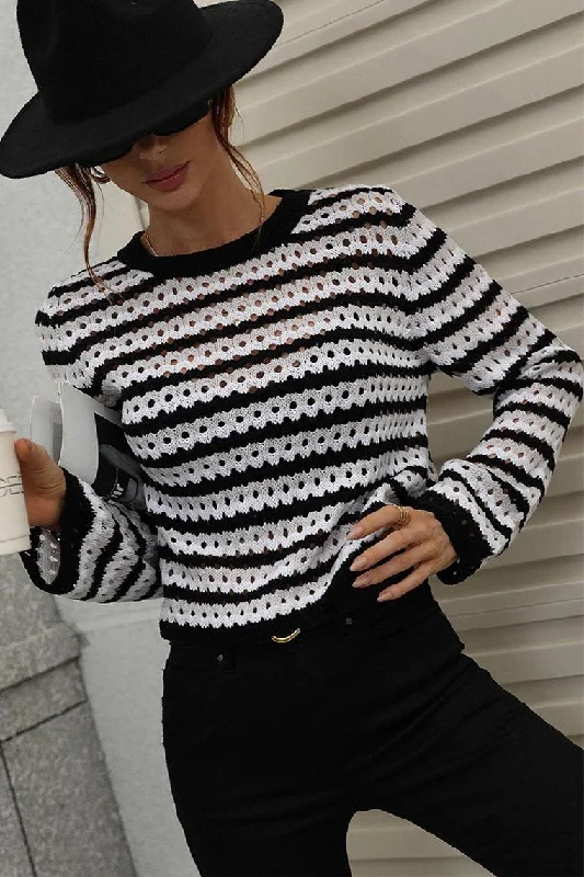 COLORED STRIPE KNIT SWEATER TOP Graphic Sweater Embroidered Appliqued