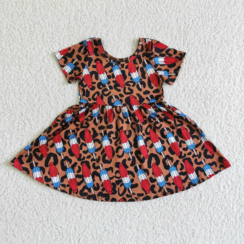 GSD0063 Girls National Day Leopard Popsicle Rocket Short Sleeve Skirt corduroy skirt comfortable