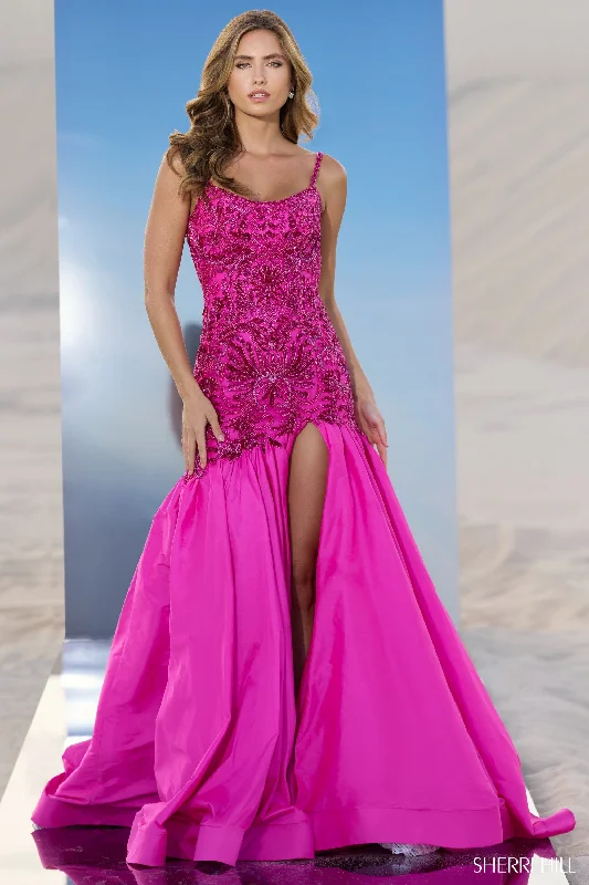 Sherri Hill 56831 Beaded Mermaid Gown with Taffeta Skirt Slit silk skirt smooth