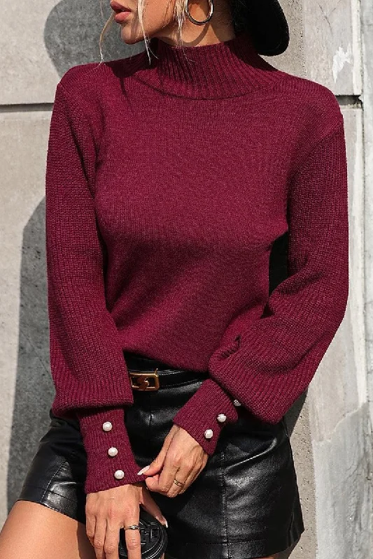 WOMEN TURTLE NECK FITTED RIB SLEEVE KNIT SWEATER Boxy Sweater Fitted Sweater A-Line
