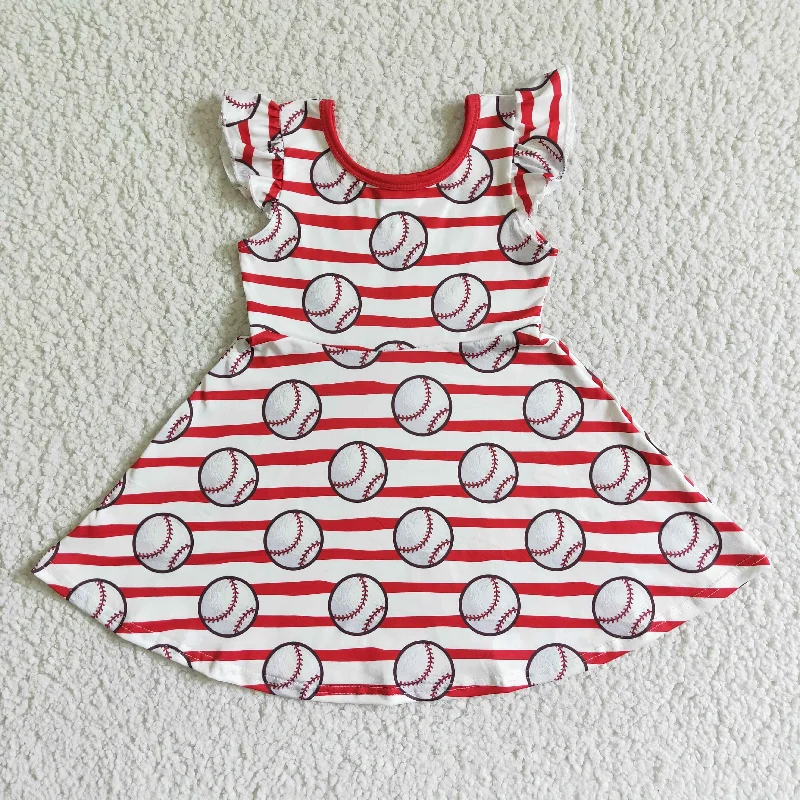 GSD0083 Girls Red Stripe Baseball Fly Sleeve Skirt asymmetrical skirt cut