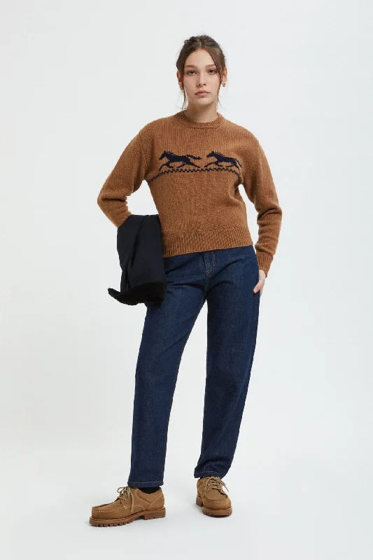 WOMEN'S WOOL CREWNECK SWEATER Embroidered Appliqued Beaded
