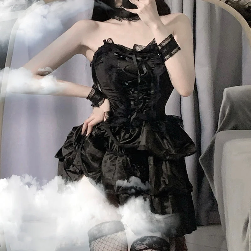 Black cat girl skirt[ 3-piece set ] KF82469 silk skirt luxurious