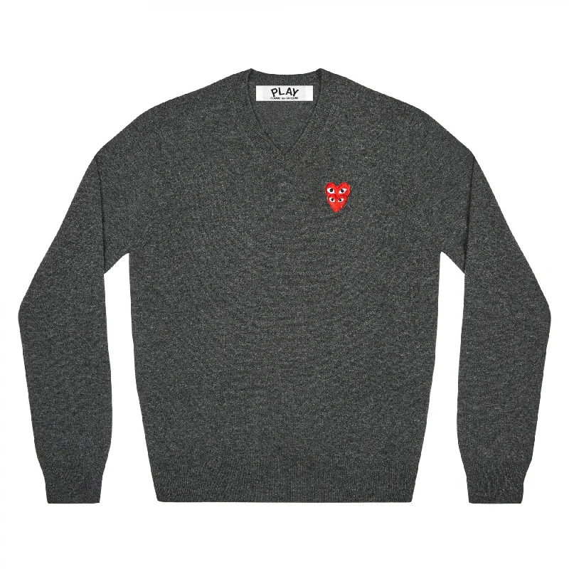 Play Comme des Garçons Double Eye V Neck Sweater (Grey) Transparent Opaque Sheer
