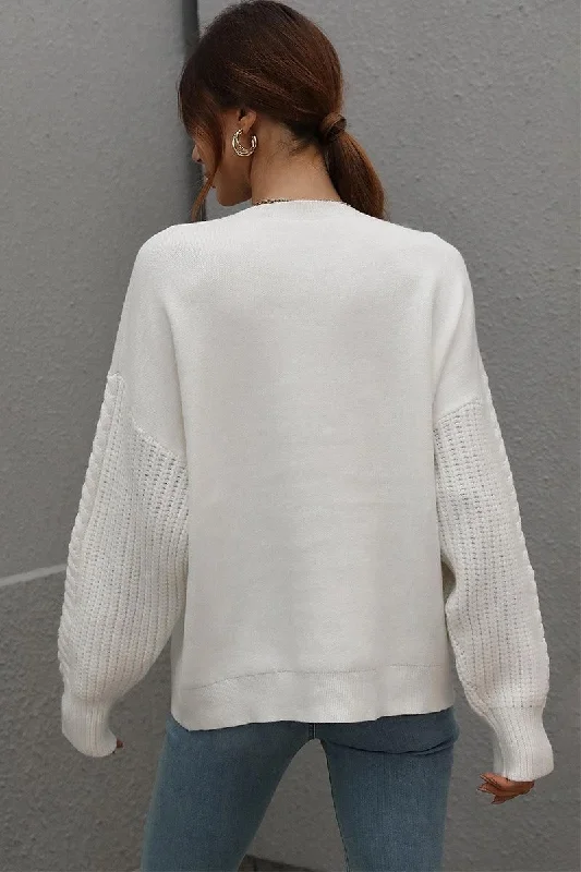 LOOSE FIT CABLE KNIT SLEEVE SWEATER TOP Elegant Classic Vintage