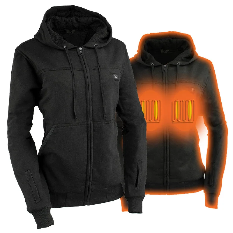 Nexgen Heat NXL2717DUAL Tech Women's Black Heated Jacket Sweatshirt Hoodie for Winter Cold Weather w/ Battery Anorak Shell Jacket Lightweight Jacket