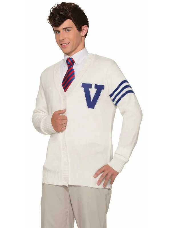 Varsity Letterman Mens White Costume Jacket Hooded Jacket Caped Jacket Shawl Collar Jacket