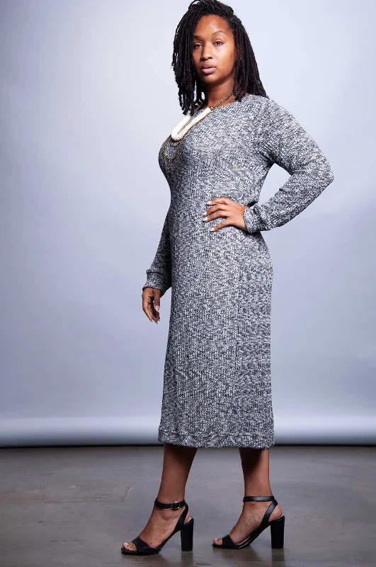 Sweater Dress - Greyscale Heather Nylon Fabric Polyester Fabric Spandex Fabric