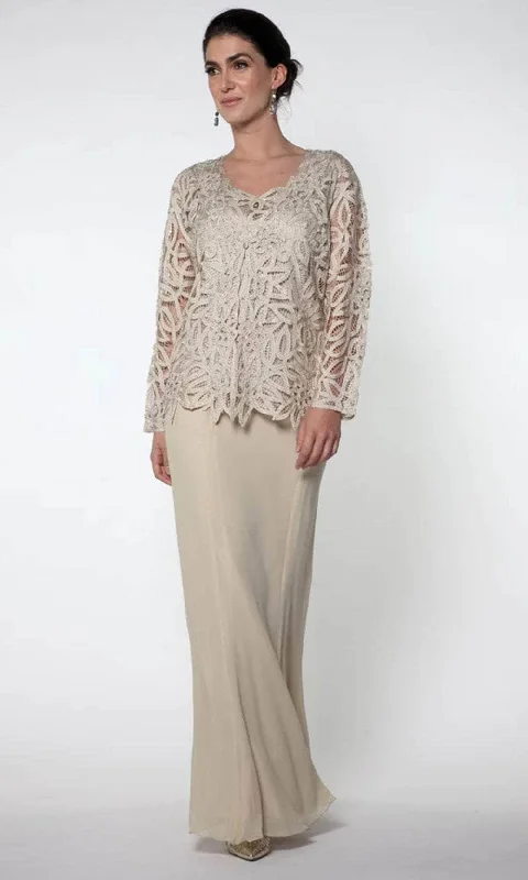 Soulmates D888709 - V-Neck Twin Set With Solid Skirt lace skirt intricate