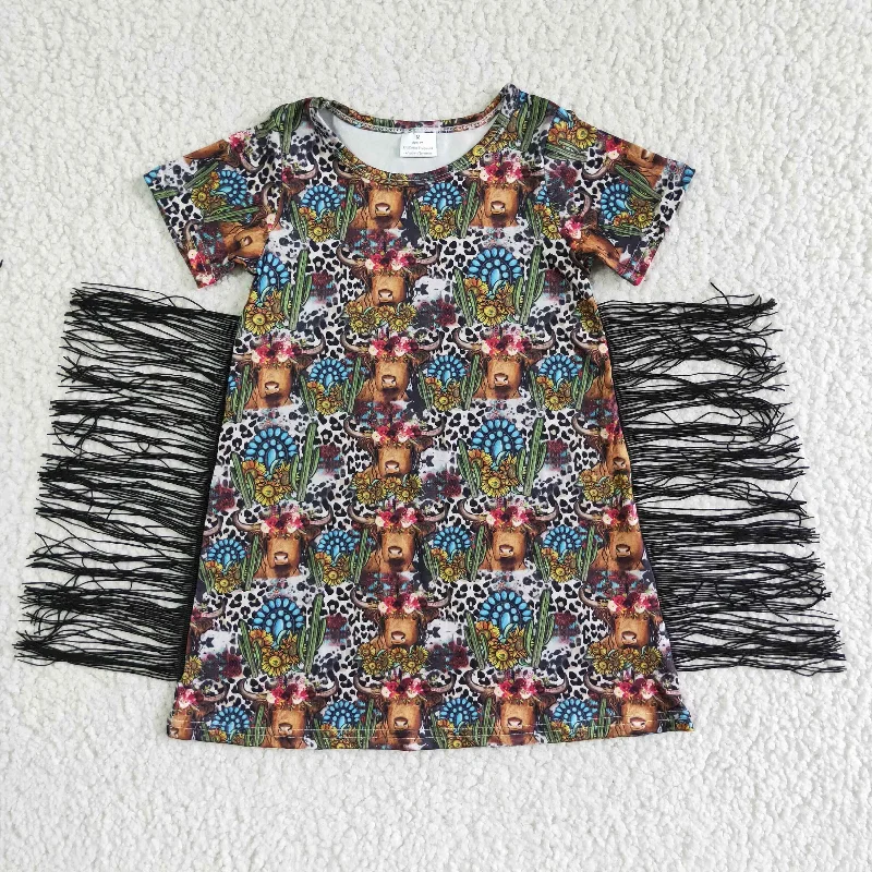 BT0007 Girls' Bull Leopard Print Sunflower Tassel Short Sleeve Skirt silk skirt smooth