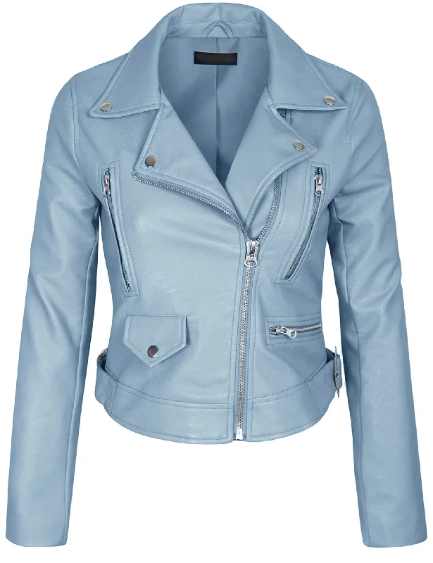 Women's Double Breasted Faux Leather Zip Up  Jacket Denim Fabric Leather Fabric Suede Fabric