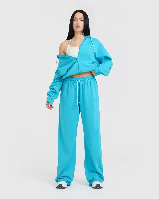 Raw Lounge Wide Leg Joggers | Aqua Blue