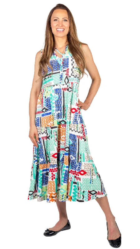 Tie neck Textured Print Dress. Style PE550-5044