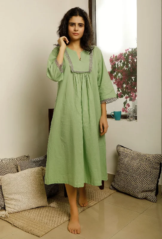 Green Lacy Gathered Dress