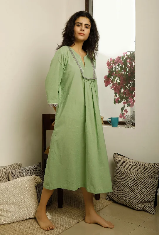 Green Lacy Gathered Dress