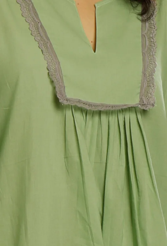 Green Lacy Gathered Dress