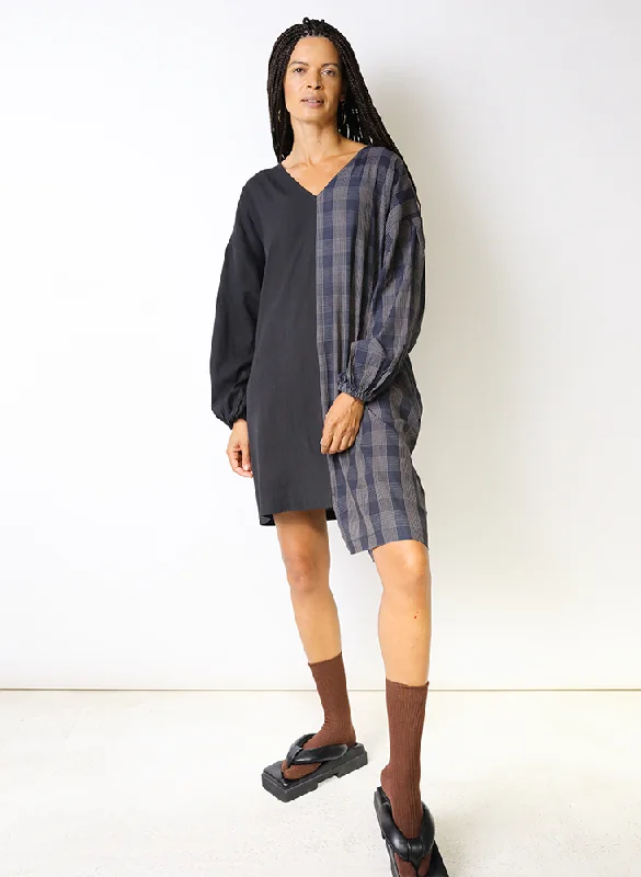 Katie Dress, sapphire plaid + black