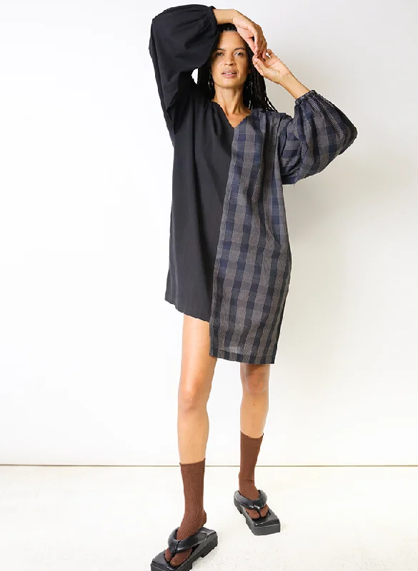 Katie Dress, sapphire plaid + black