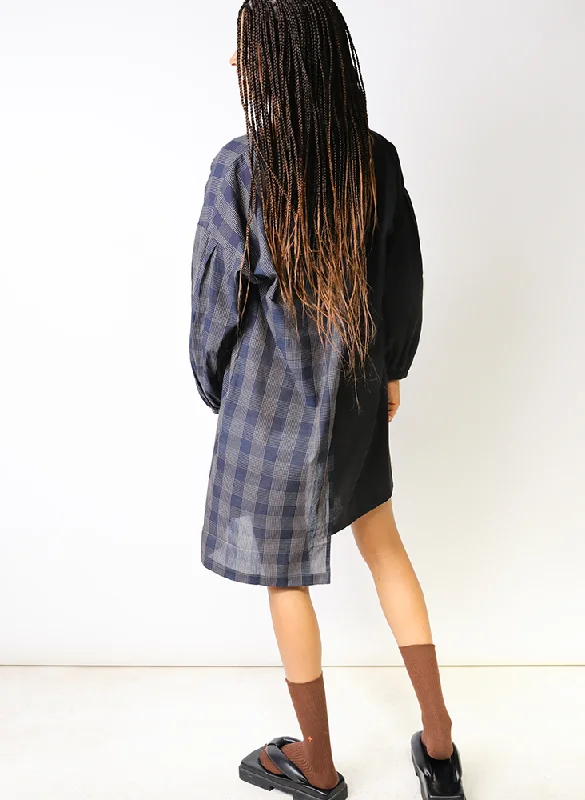 Katie Dress, sapphire plaid + black