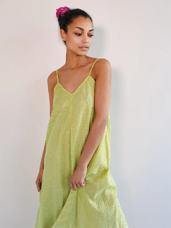 Monsoon Dress Lurex Stripe Lime