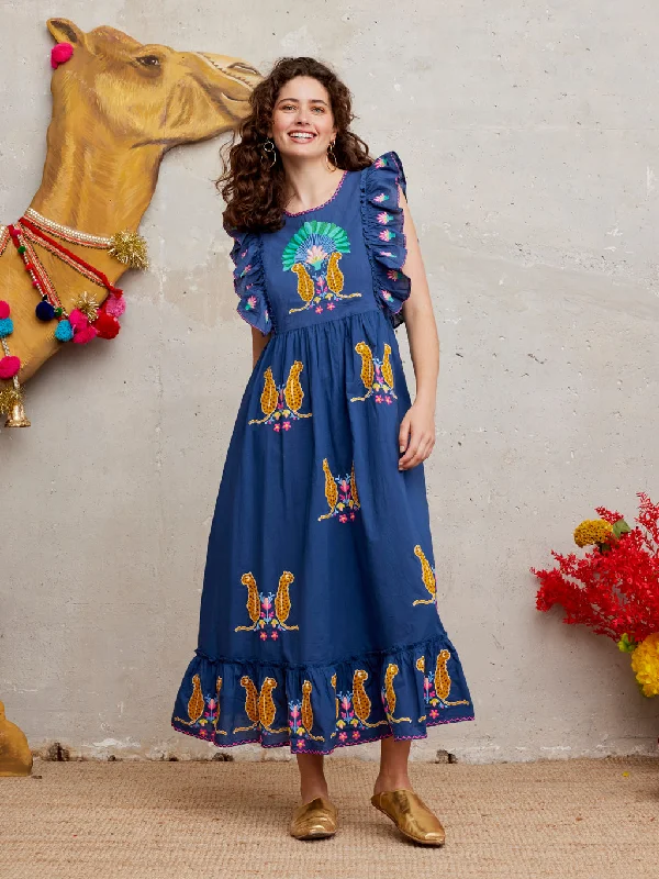 Perilla Dress Leo Embroidery on Navy