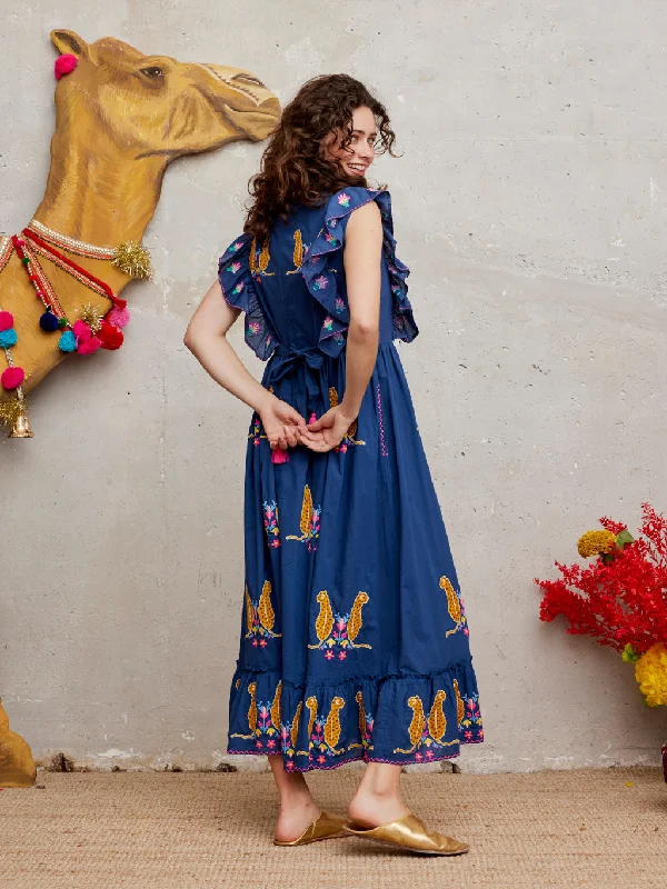 Perilla Dress Leo Embroidery on Navy