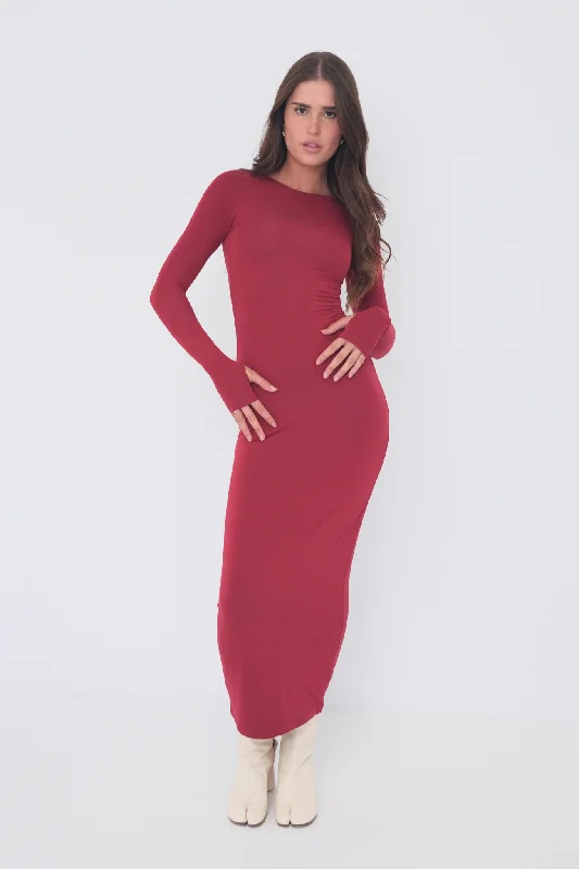 Sculpt Long Sleeve Dress - Cherry Red