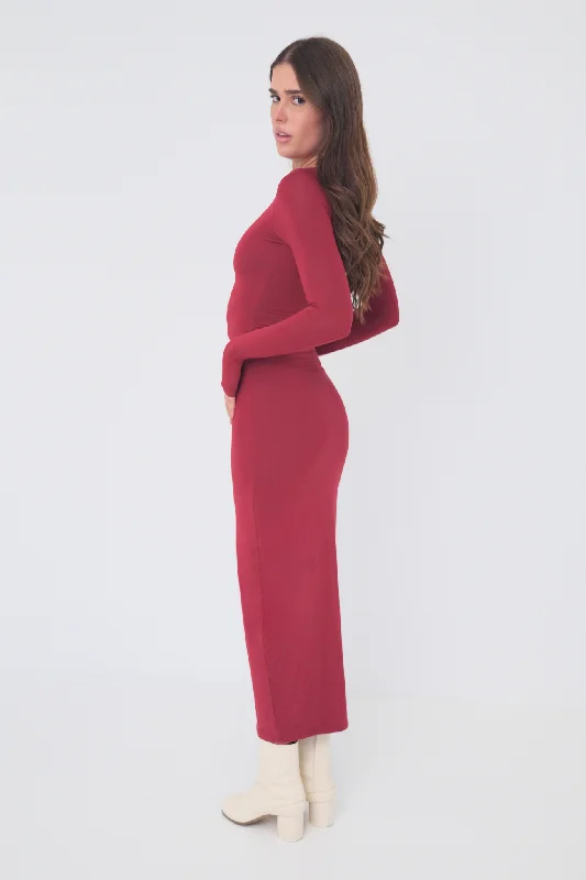 Sculpt Long Sleeve Dress - Cherry Red