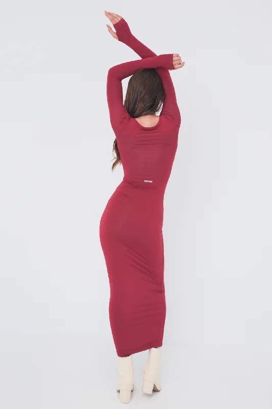 Sculpt Long Sleeve Dress - Cherry Red