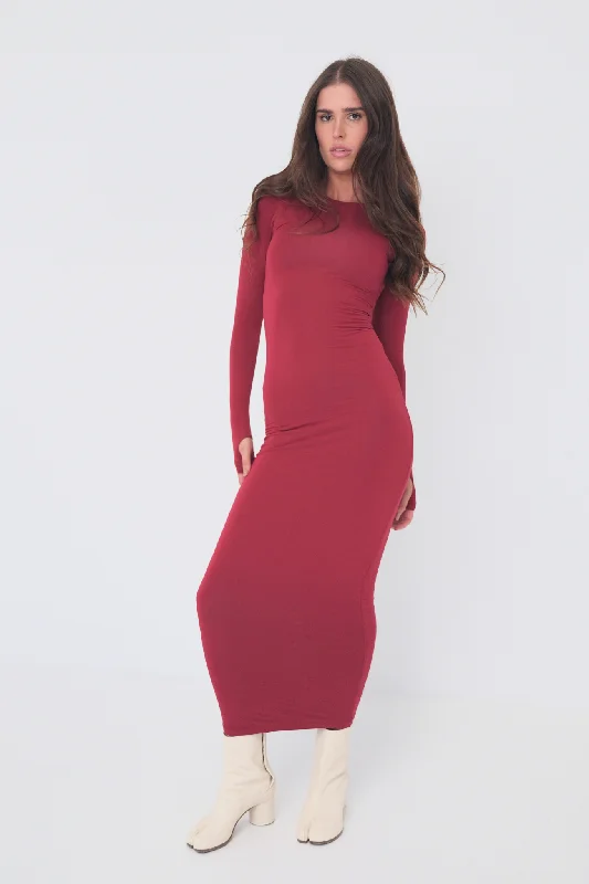 Sculpt Long Sleeve Dress - Cherry Red