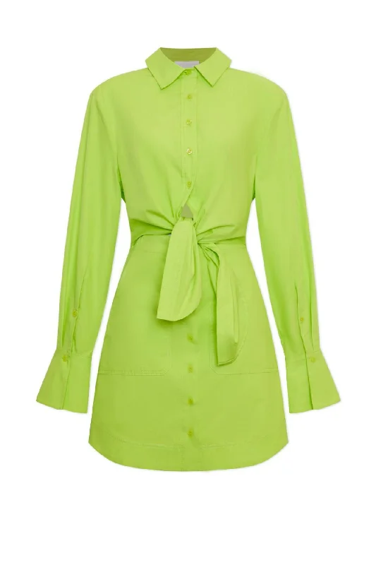 Simkhai Colbi Cotton Poplin Mini Shirt Dress - Acid Lime