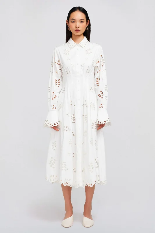 Simkhai Eda Broderie Cotton Midi Dress - White