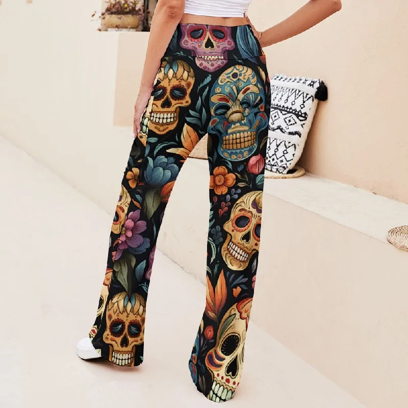 Sugar Skulls Straight Lace-Up Yoga Pants