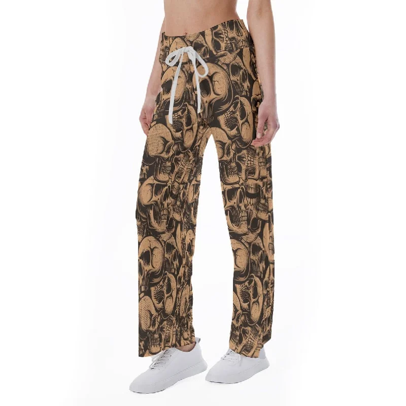 Women's Brown Skull High-waisted Straight-leg Trousers