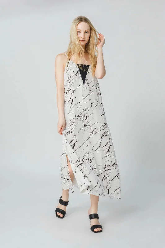 Bamboo Marble Print Slip Long Dress