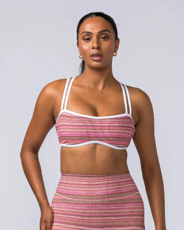 Curves Rib Bralette - Sunset Coral Stripe Print